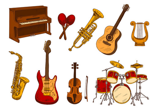 Retro sketch of classical musical instruments
