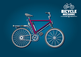 Bicycle icon with mechanical parts and accessories