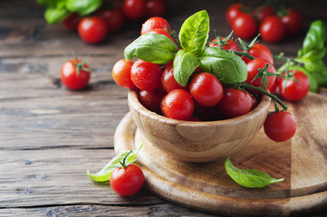 Concept of healthy food with tomato and basil