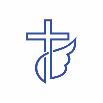 Church logo. Christian symbols. Cross and wing.