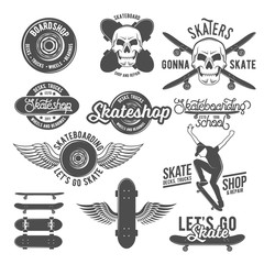 Set of vintage  badges with skateboard