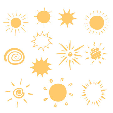 Set of hand-drawn sun icons.