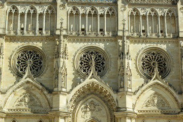 Part of main facade of Gothic cathedral Basilique Cathédrale Sainte-Croix d'Orléans