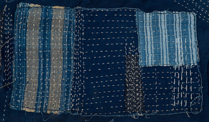 Jeans patchwork  background , denim patchwork . - obrazy, fototapety, plakaty
