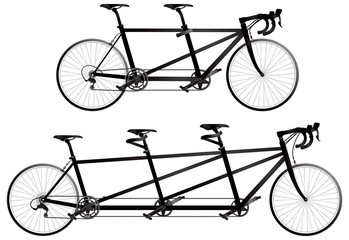 Obraz premium Tandem bicycle, twin and triples or triplet realistic vector illustration