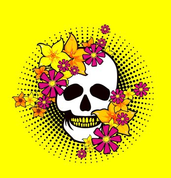 skull in flowers