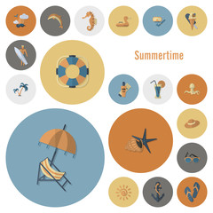 Summer and Beach Simple Flat Icons