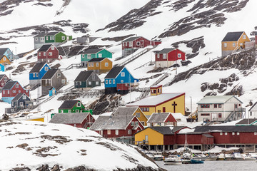 Kangamiut view from water - arctic village in the middle of nowh