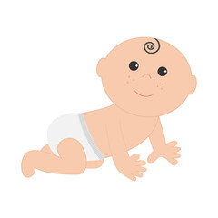 Cute baby boy girl crawling in diaper. Isolated. White background. Baby shower. Cartoon character. Flat design.