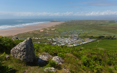 Fototapeta na wymiar View from top of Rhossili Down to Hillend The Gower Wales UK 