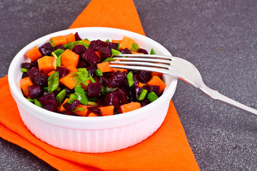 Salad of Cooked Beets and Carrots with Green Leek