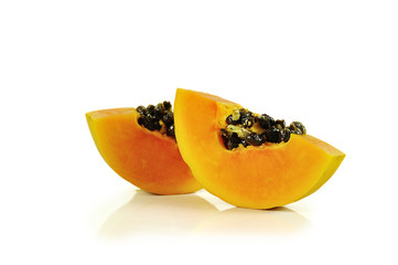 papaya close up isolated on white background