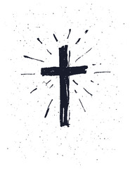 Hand drawn black grunge cross.