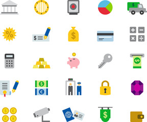 BANK & MONEY flat and colored icons