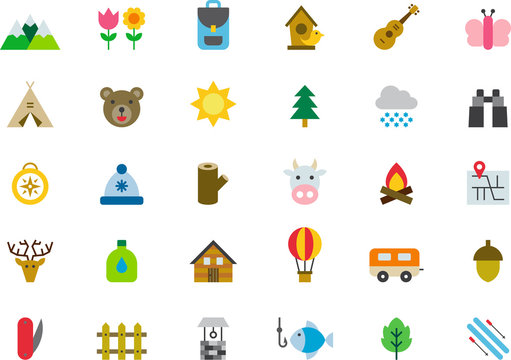 NATURE & OUTDOOR ACTIVITIES flat and colored icons