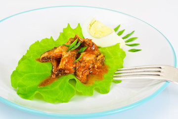 Canned Fish with Eggs on Lettuce