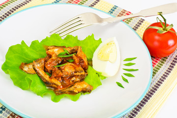 Canned Fish with Eggs on Lettuce