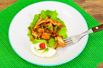 Canned Fish with Eggs on Lettuce