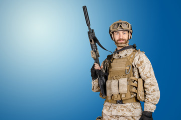 Modern soldier with rifle