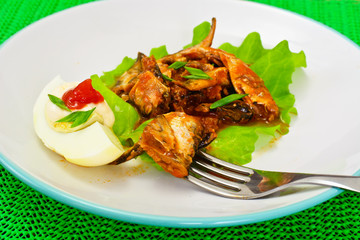 Canned Fish with Eggs on Lettuce
