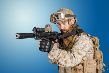 Modern soldier with rifle