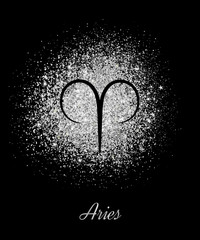 Zodiac sign Aries on silver background