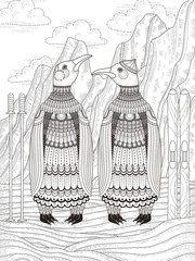Obraz premium adult coloring page with penguins