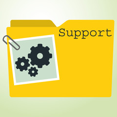 Icono plano carpeta con engranajes y texto Support