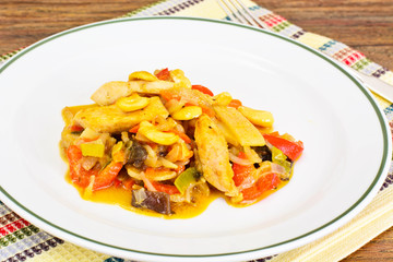 Vegetables in the Asian in Coconut Milk, Grilled Chicken, Soy Sa