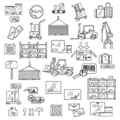Logistics, storage and delivery sketches