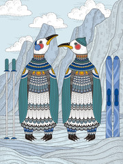 Obraz premium adult coloring page with penguins