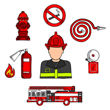 Fireman in uniform with firefighting equipments