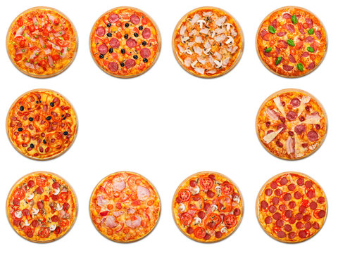 Pizza set with copyspace isolated at white