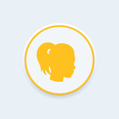 Girl head in profile icon, login, avatar, round icon, vector illustration