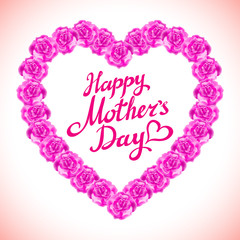 Fototapeta na wymiar pink rose mother Day Heart Made of purple Roses Isolated on White Background. Floral heart shape vector background