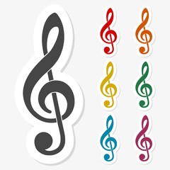 Obraz premium Multicolored paper stickers - Treble Clef icon