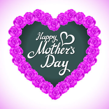 pink rose mother Day Heart Made of purple Roses Isolated on White Background. Floral heart shape vector background