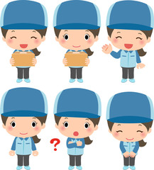 配達員の女性のイラストセット