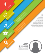 Resume / CV template design with tabs / ribbons/ tags