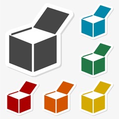 Multicolored paper stickers - Open box icon 