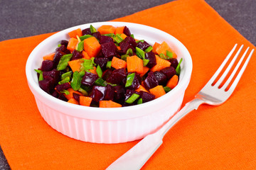 Salad of Cooked Beets and Carrots with Green Leek