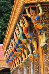 Decoration of the Khmer pagoda roof in Tra Vinh province, Vietnam