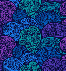 Seamless pattern with hand drawn doodle sea waves. 