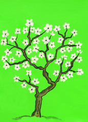 Spring tree in blossom, painting