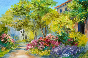 Deurstickers Oil Painting - house in the summer forest © Fresh Stock