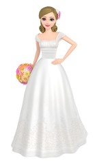 3D illustration character - The pretty bride who has a bouquet.