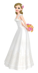 Fototapeta na wymiar 3D illustration character - The pretty bride who has a bouquet.