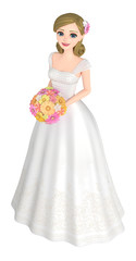 3D illustration character - Pretty bride in a wedding dress.