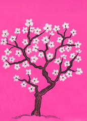 Fototapeta premium Spring tree in blossom, painting