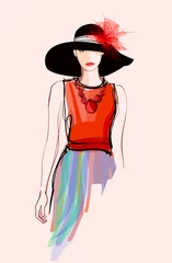 Poster Modefrauenmodell mit einem schwarzen Hut © Isaxar
